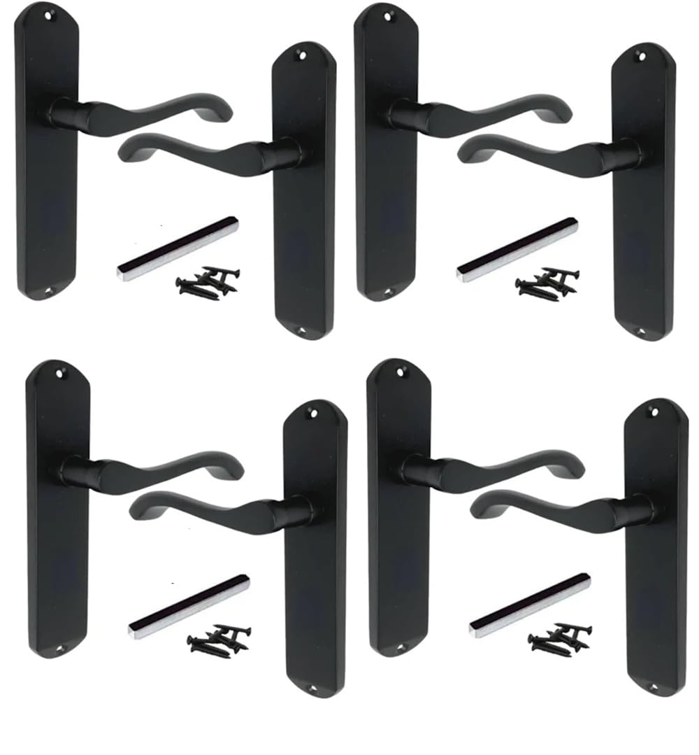 Epsom Door Handle Cadenza Matt Black Victorian Scroll Door Handles with Backplate 178x38mm – Internal Lever Latch, Lock & Bathroom Handle Sets for Wooden Doors (1, 3, 5 Pairs Options) (4 Pairs)