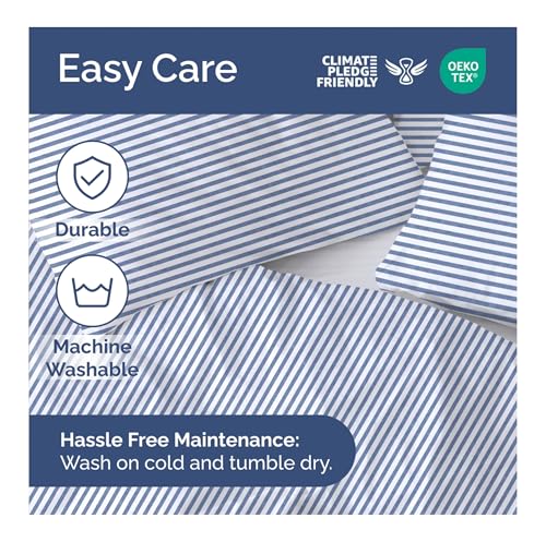 Image of Duvet Cover Full Size Set - Extra Soft Full Duvet Cover 80 inch x 90 inch with 2 Pillow Shams for Women, Men, Kids & Teens - Hotel Luxury w / Zipper Closures & Ties - Comfy, Cozy & Breathable (Blue Stripes)