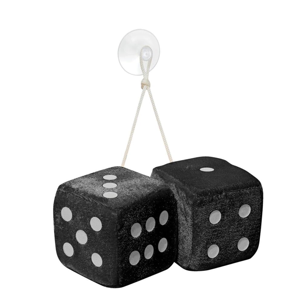 Simoni Racing BD/N Dadi in Peluche Auto, Dadi da Appendere per Decorazione Auto, Dadi Auto Morbidi, Colore Nero con Ventosa