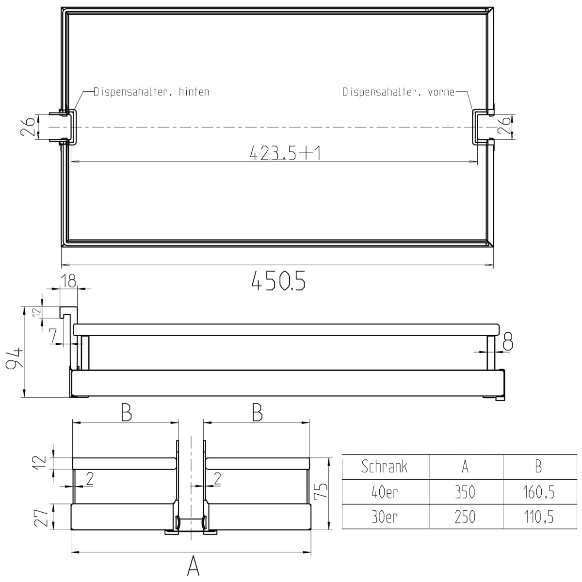 SOTECH Einhängekorb Für 300 Mm Schrankbreite – Drahtkorb Anthrazit, 250x467x110 Mm, Für DISPENSA Junior III Apothekerauszug