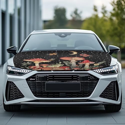 Image of Moon Mushroom Car Hood Cover Banner Car Bonnet Protection Cover Elastic Fabrics Polyester，Can be Washed Auto Decoration