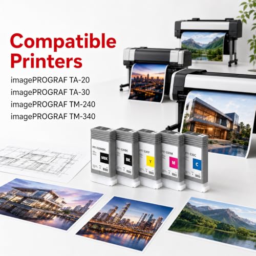 Image of High Yield PFI-030 PFI030 Ink Cartridge 55-ml Set Compatible PFI-030MBK PFI-030BK PFI-030C PFI-030M PFI-030Y Replacement for imagePROGRAF TA-20 TA-30 TM-240 TM-340 Printer (5Pack)