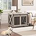 GOWE Farmhouse Dog Cage Crate Furniture with Sliding Barn Door, Farmhouse Wooden Dog Kennel End Table with Flip-top Plate Dog House with Detachable Divider for Small/Medium/Large Dog Gray