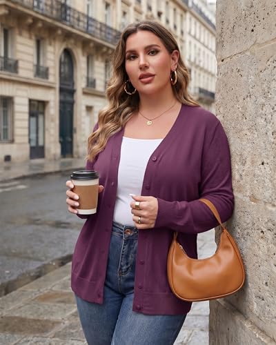 Image of TIANZHU Plus Size Cardigan for Women Button Open Front Long Sleeve V Neck Comfy Lightweight Sweaters XL-4XL