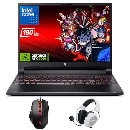 acer Nitro V16 Gaming Laptop, 16' WUXGA IPS 180Hz (100% sRGB), Intel 10-Core 7 240H, 32GB DDR5 1TB Gen4 SSD, GeForce RTX 5060 DLSS4, Backlit Keyboard, RJ 45, SD Card Slot, Win 11 Pro with Accessory