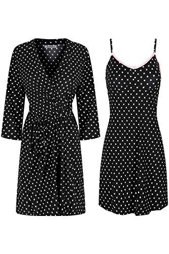 Image of SofiePJ Women's Printed Chemise and Robe 2 Piece Sleepwear Set Dark Black White L