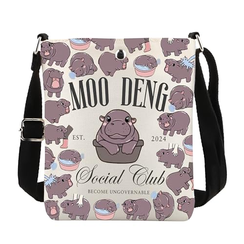 POFULL Moo Deng Gift Hippo Gift Animal Lover Gift Moo Deng Social Club Become Ungovernable Crossbody Bag