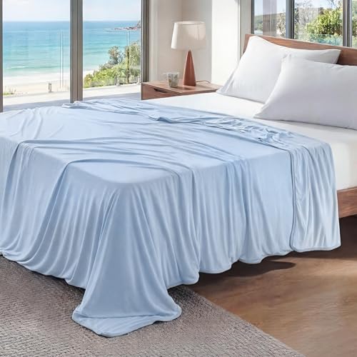 Image of Bedsure Light Blue Cooling Blanket King Size for Hot Sleepers - Summer Cold Blanket for King Size Bed with Rayon Derived from Bamboo, Ice Cool Cold Arc-Chill Thin Summer Bedding Essentials, 108x90