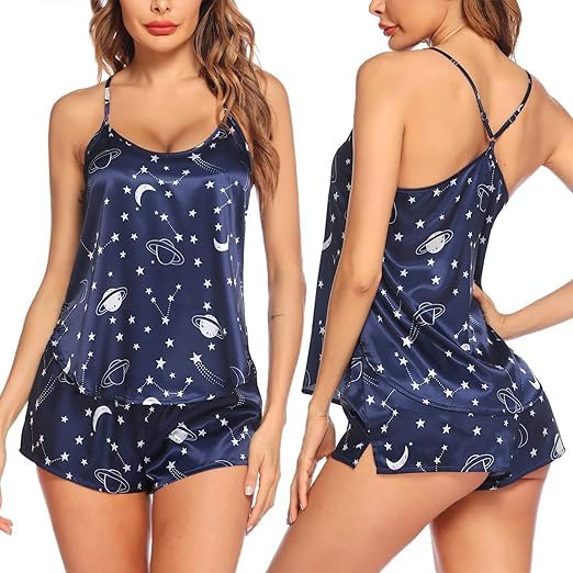 Night Suit Set for Women | Printed Satin Top & Shorts Set for Women Pink-image-38