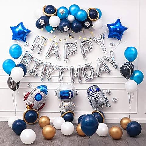 Ponmoo Blue Birthday Party Decoration Boys Happy Birthday Balloons 76pcs Cover