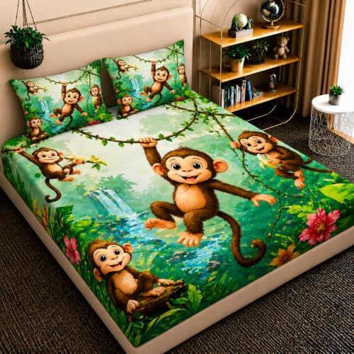 Image of Grab for Home 7D Digital Printed Kids Double Bedsheet Set with Free Bedsheet Tucker | 90 x 100 Inch | Cloud Cotton Soft & Breathable Fabric | Colorful Bedding for Kids Room