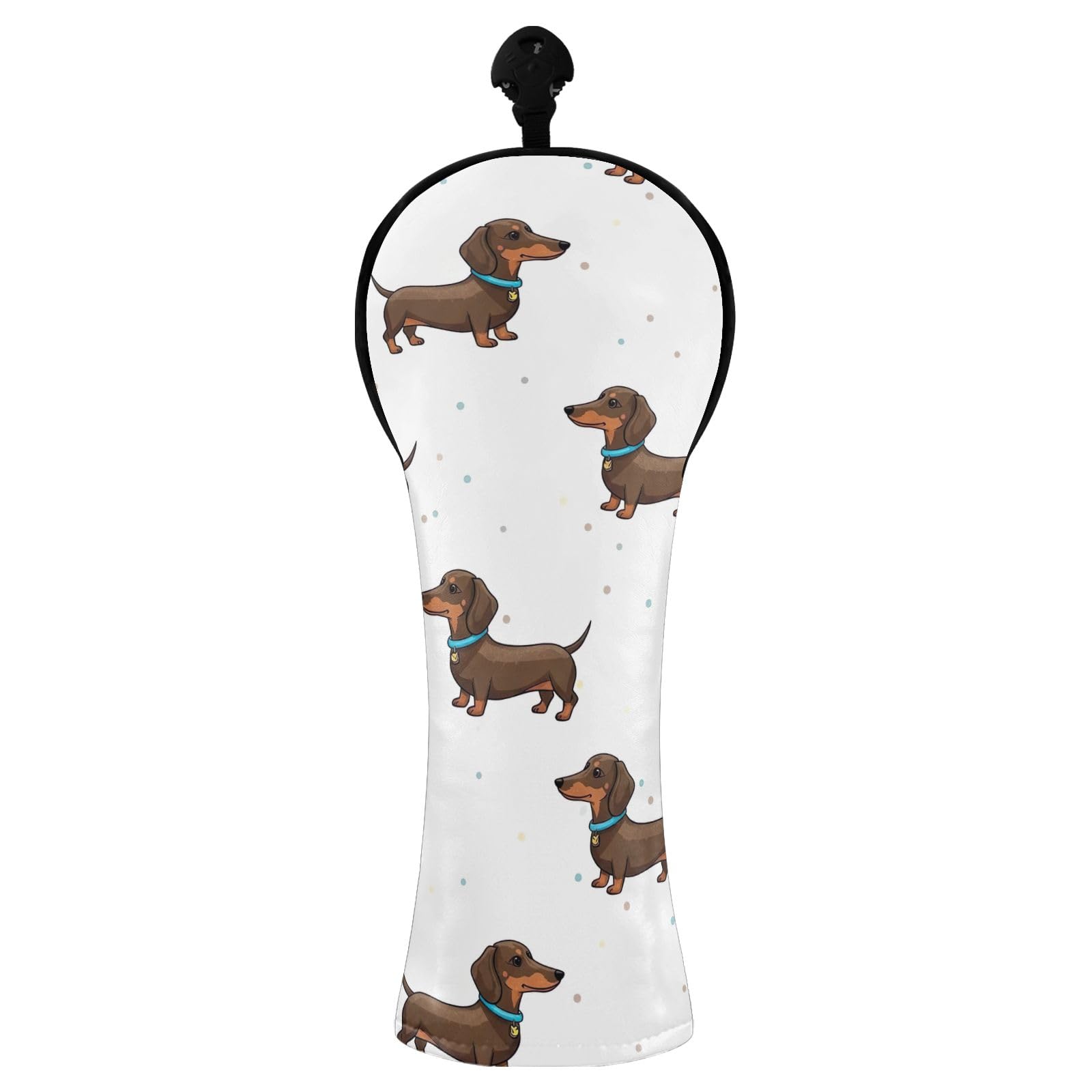 Golf Head Covers Cute Brown Dachshund Dog Golf Club Headcovers with Number Tags for Driver Wood Hybrid Men Women, PU Leather