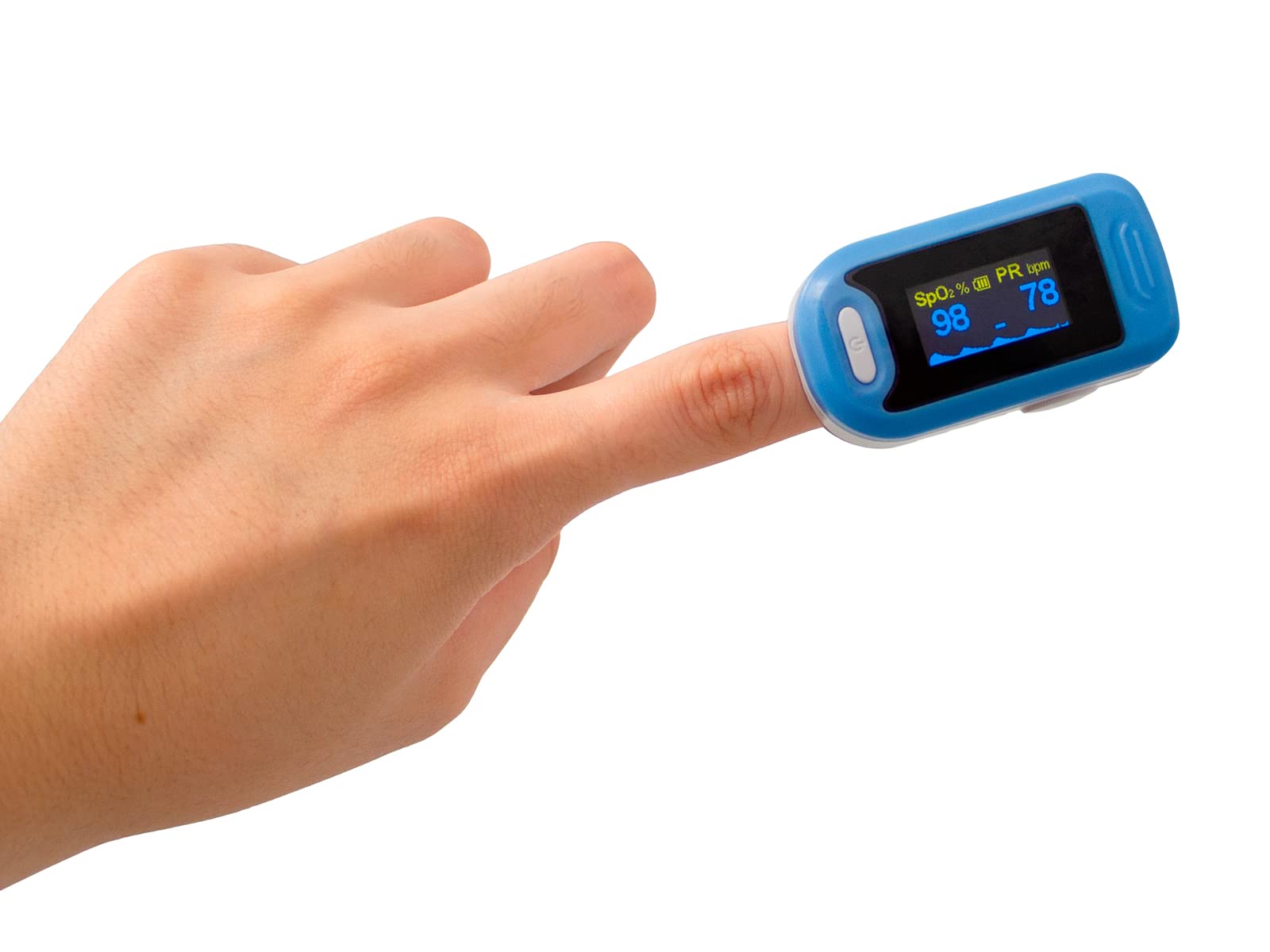QUIRUMED Oxímetro de pulso para adultos, Pulsioxímetro portátil medidor de pulso y saturación de oxígeno (SpO2), Pantalla OLED, Lectura instantánea, Apagado automático, Bajo consumo