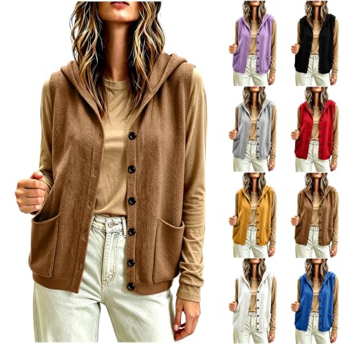 Vest for Women Hooded Button Front Knit Sleeveless Cardigan with Pockets - image 1