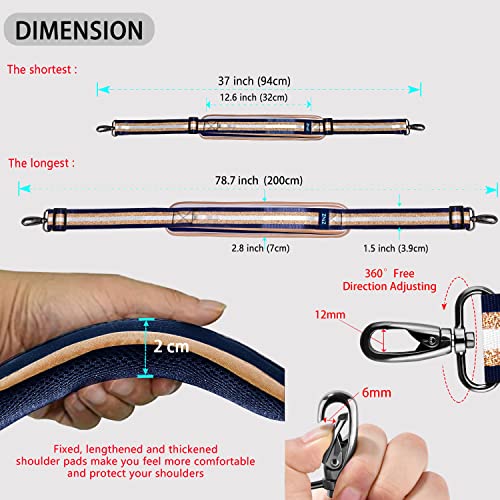 Image of ZINZ 79 inch Shoulder Strap, Extra-thick Fixed Cushion Pad and Dual Clasps Universal Replacement Strap with Metal Swivel Hooks for Laptop Bags, Luggage Bags, Camera, Crossbody (200cm,Blue Gold)