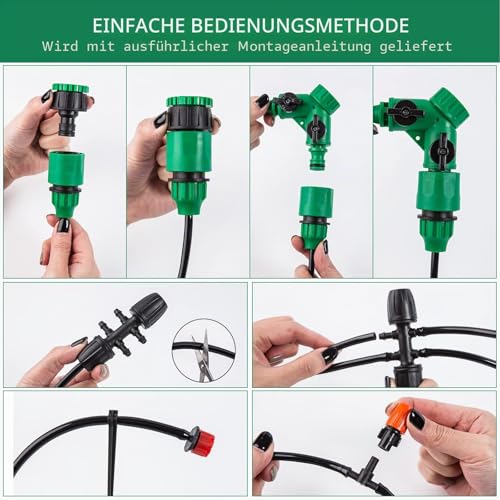 Garten BewässerungsSystem, 340Pcs Garten Bewässerung Kit,55M+15M Bewässerungsrohre,Automatik Tröpfchenbewässerung Gartenbewässerung Misting Kühlsystem für Landschaft,Flower Bed und Terrasse Pflanzen