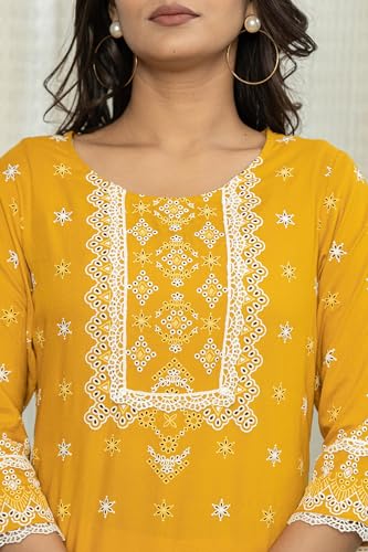 Image of Juniper Mustard Yellow Embroidered Straight Kurta