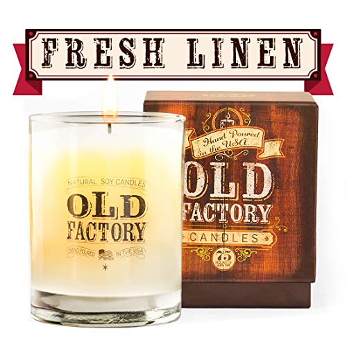 Old Factory Scented Candles - 11-Ounce Soy Candle - Top (Fresh Linen)
