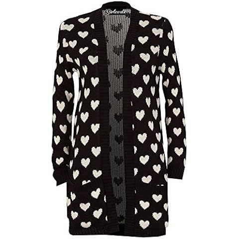 Girzlwalk Womens Long Sleeve Chunky Knitted Heart Print Cardigan Sweater (Small to 3 XL) (Black, XXX-Large) Cover