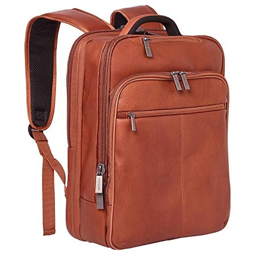 Kenneth Cole Reaction Back-Stage Access Slim Colombian Leather TSA Checkpoint-Friendly 16" Laptop & Tablet Travel Business Backpack, Cognac