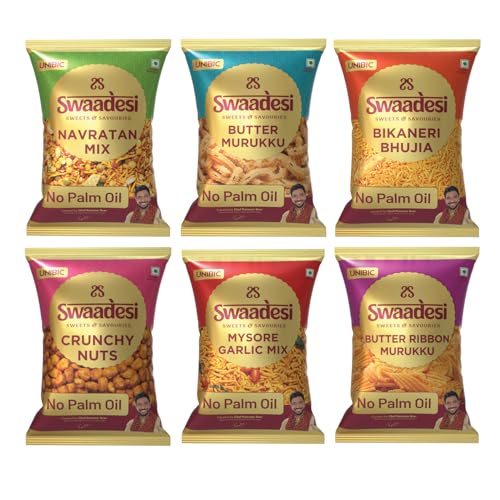 Unibic Swaadesi Assorted Namkeen| Pack of six|Unibic No Palm Oil Bikaneri Bhujia| Crunchy Nuts| Navratan Mixture| Butter Murukku| Butter Ribbon Murukku| Mysore Garlic Mix (B0DFWQCJSX) Amazon Price History, Amazon Price Tracker