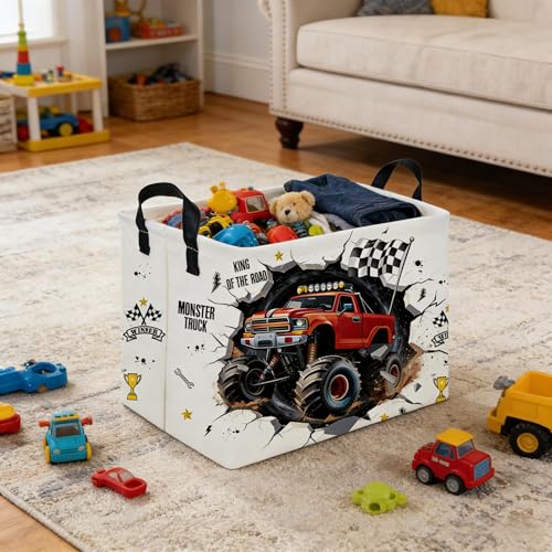 Image of Rectangular Monster Truck Basket,Racing Car Storage Baskets,Cute Basket for kids with Handles,Kid Room Decor Gift,Car Room Decor,Book baskets(Monster Truck)