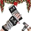 OZLUDPL Cat Fingerless Gloves, Knit Fingerless Gloves for Women, Cute Cat Embroidery Splicing Womens Knitted Glove, Warm Cozy Winter Vintage (Black)