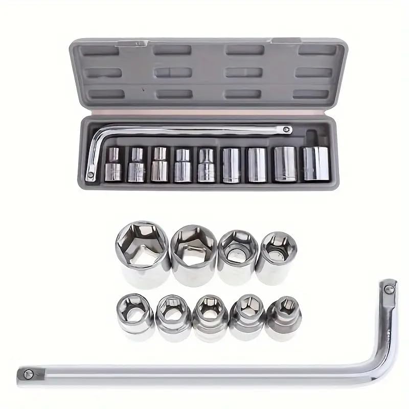 Image of 10pcs Deep Impact Set Universal Socket Metric Drive Hex Long Socket Set Wrench For Air Pneumatic Repair Tools 10-24MM Size (10 in 1)
