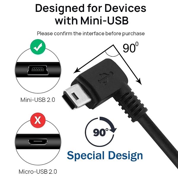 Image of Mak World USB 2.0 A to Mini 5 Pin B Cable for V3 External HDDS, Camera and Card Readers 90 Degree (Right Angle) L-Shape Black