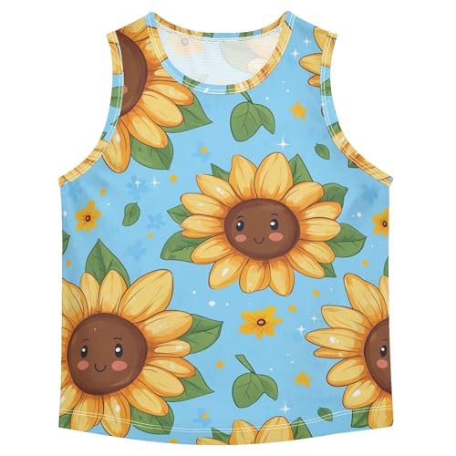 JUNZAN Cartoon Cute Sunflowers Boys Athletic Tank Tops Sleeveless Teens Vest Youth Undershirt for Beach Travel Sports 3T