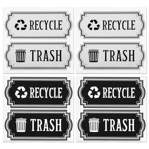 Image of 8Pcs Trash and Recycle Stickers,Recycle Stickers for Trash Bins Waste and Recover Decals Garbage Can Indoor Outdoor Garbage Can Home Office Kitchen Apartment Hotel