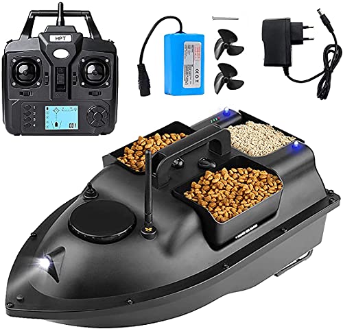 Dudolala Futterboot Intelligentes Fischköder Boot Mit GPS-Fernnavigation Und Antenne, Köderboot Angeln Mit Zwei Motoren Und 12000Mah Akku, RC Boot, 500M Kreuzfahrt, 3 Köderbehälter, EU-Stecker Cover