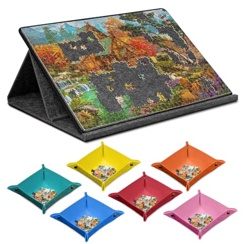 Planche à puzzle 1000 pièces avec support et couvercle 2 en 1, portable, avec 6 compartiments de tri colorés, rangement de puzzle, accessoires de jigsaw...