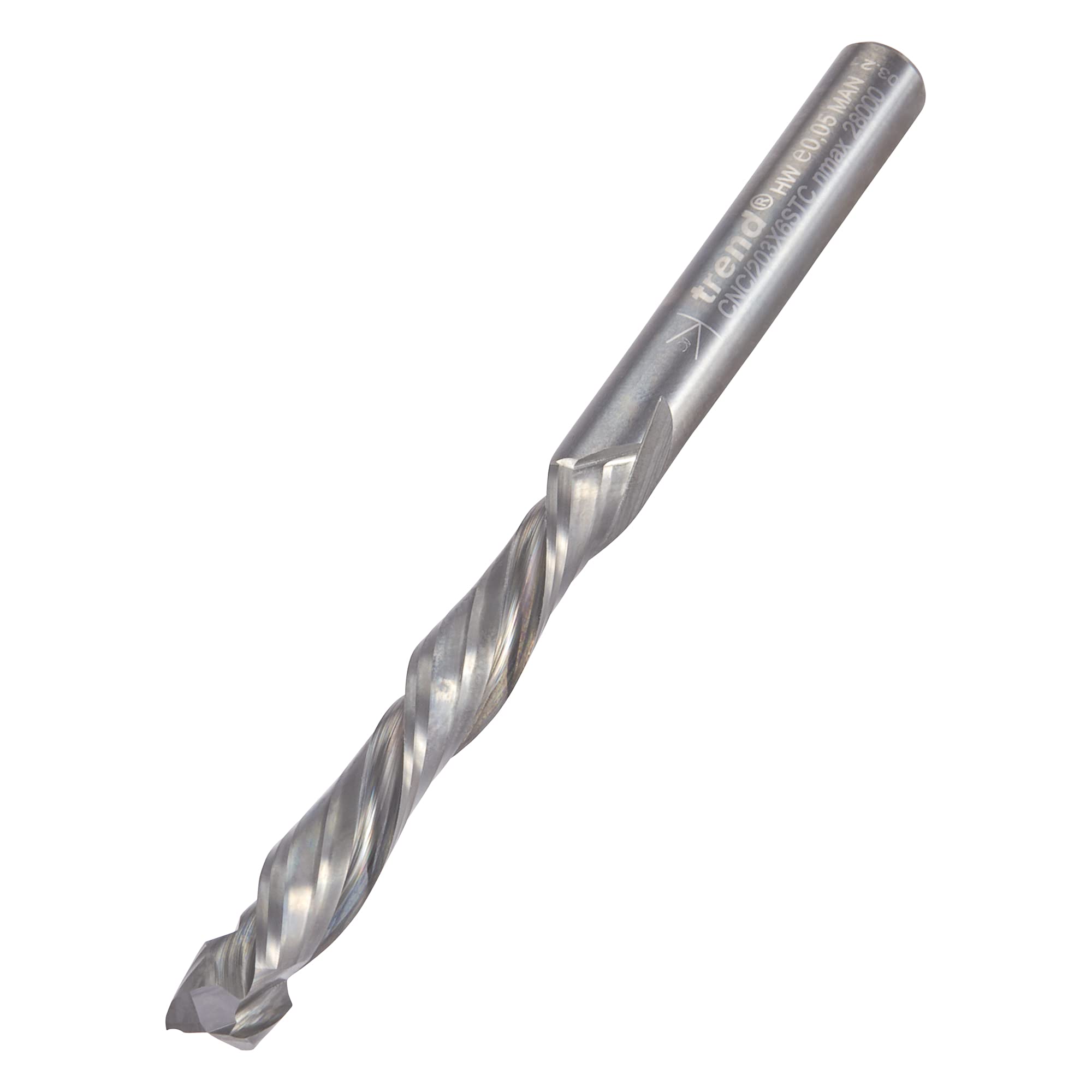 Trend CNC Compression Spiral Router Cutter, 6mm Shank, 6mm Cut Diameter & 42mm Cut Length, Solid Tungsten Carbide, CNC/203X6STC