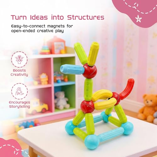 Image of Amazon Brand- Jam & Honey Magnetic Funny Creation 36 Piece Building Set for Kids | Stick and Ball Magnetic Blocks | Montessori STEM Toy | Ages 3+