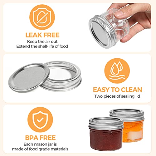 image for ComSaf Mini Mason Jars 4oz - 8 Pack, Regular Mouth Mason Jar with Lids
