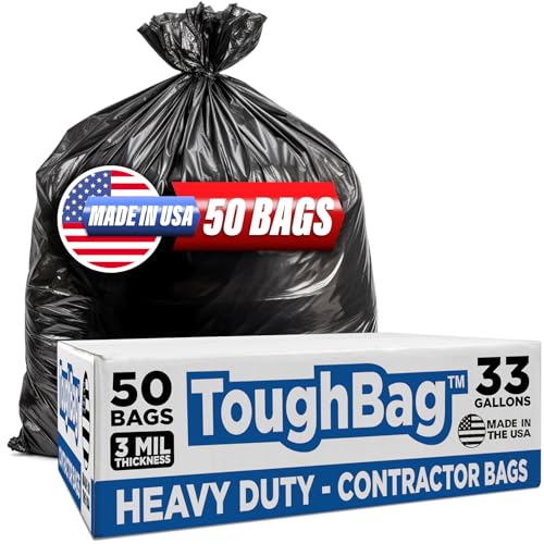 ToughBag 30-33 Gallon Trash Bags Heavy Duty (50 COUNT) 3 Mil Contractor Trash Bags – Heavy Duty Black Contractor Can Liners - Made In USA