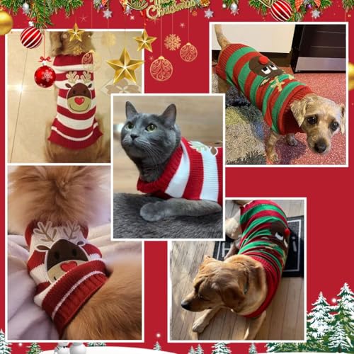 Asmea Reindeer Knitted Dog Sweater - Warm Pet Clothes, Soft Puppy Cat Christmas Jumper - Medium Green - Image 4