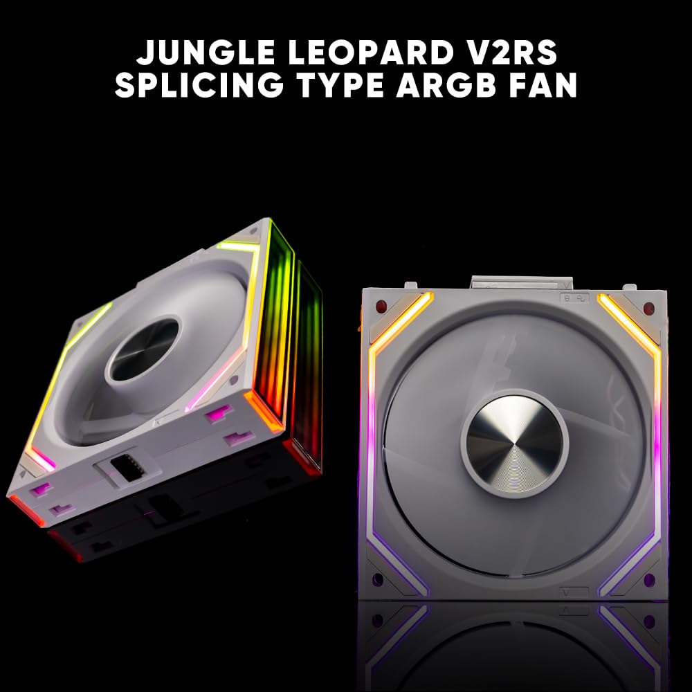 Jungle Leopard Ventilador de PC JM-V2 RS 120 Infinity Mirror Module Daisy Chain ARGB Ventilador de 120 mm, paquete triple adecuado para carcasa de computadora y enfriador AIO de 360 mm (blanco)