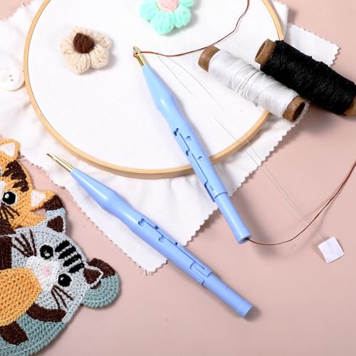 Image of 2 Pack Adjustable Felting Threader Needle Embroidery Punch Needle Pen Tool for DIY Handmade Art Crafts Embroidery Rug Stitching Applique Embellishment