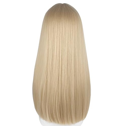 Miniatura 4 de 22 pulgadas de largo pelo recto para las mujeres rubio sintético peluca dorada natural con flequillo fiesta Cosplay peluca (oro blanco)