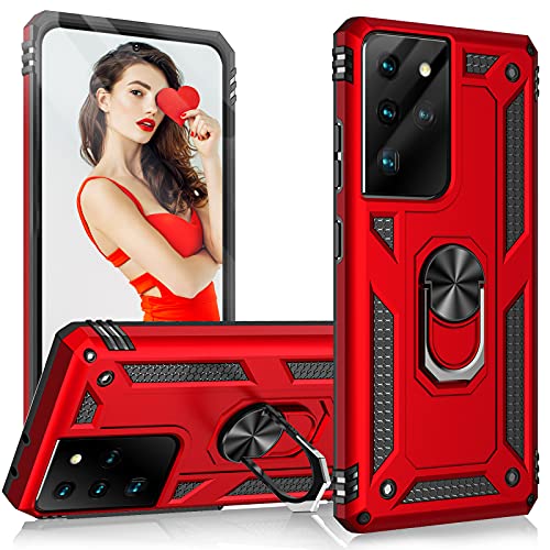 for Samsung Galaxy S21 Ultra Case Shockproof Full Body Heavy Duty Magnet Kickstand Phone Cases Military Rugged Case Cover Compatible with Samsung S21 Ultra 5G Protective Case with Stand (Red)