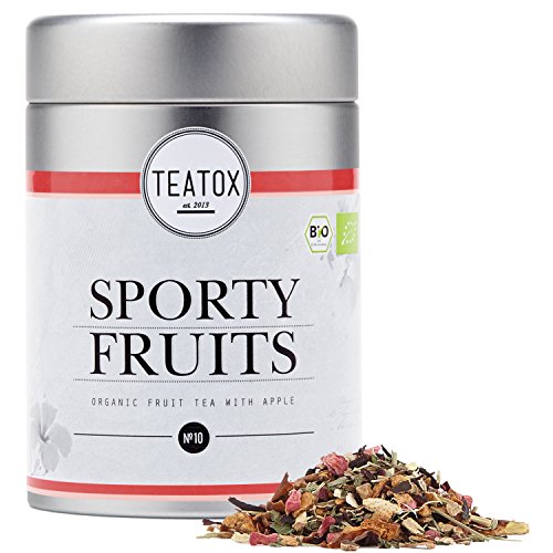 TEATOX Sporty Fruits, Bio Früchtetee mit Apfel und Hibiskus, Früchtetee lose im Grobschnitt ohne zugesetztes Aroma in Tee-Dose