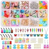 Jodimitty 180 Stück Ohrringe Selber Machen Bubble Tea Perlen, Candy Bär Schmetterling Blitz Charms Anhänger Set, Mädchen Ohrringe und Ketten Selber Machen Set Preppy Stuff (12 Farben)