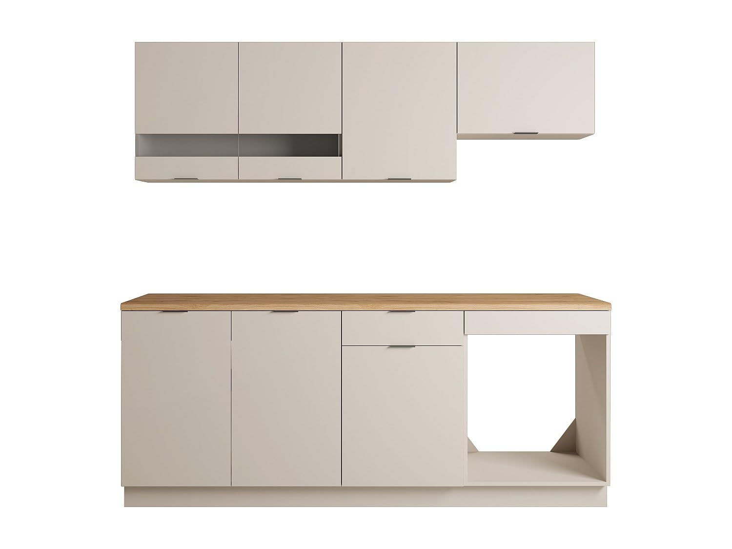 Vente-unique - Cocina Completa - con encimera de 200 cm - Beige y Natural - CARMEO