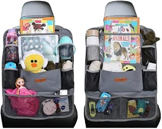 SURDOCA Car Organiser Car Seat Organiser - 4th Generation Enhanced Car Organiser Back Seat for up to 10.5 iPad, 9 Pockets, Kids Toy Storage, Water Proof Back Seat Protector for Kids,Grey,2pc