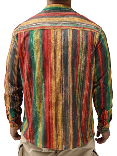 Mens Printed Corduroy Shirts Long Sleeve Button Down Lightweight Casual Shirt Vintage Transitional Shacket3