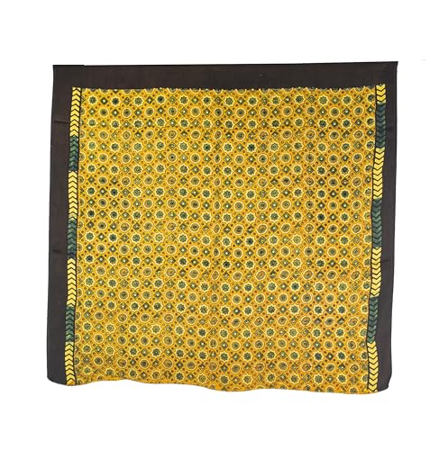Image of Ethnics of Kutch Ajrakh Modal Silk Saree For Women | Natural Dye Hand Block Print |With Unstitched Blouse Piece | 5.5 Mtr Length (Yellow 27A01G)