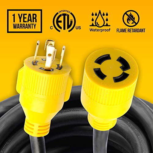 ClearMax 25 ft Generator Cord, 4 Prong Heavy Duty Power Extension Cord with Twist Lock Connector Plug, ETL Approved, 10AWG Wire, 30 Amps, Up to 7500 Watts 125V/250V AC