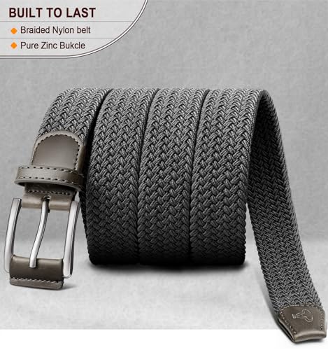 Men Elastic Woven Braided Web Belt 1 3/8 for Golf Casual Pants Shirts Jeans(Dark Gray,38"-42"Waist Adjustable)2